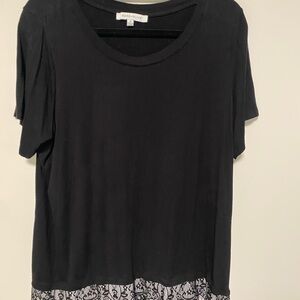 Rose & Olive Black Short Sleeve Top with Lace Hem